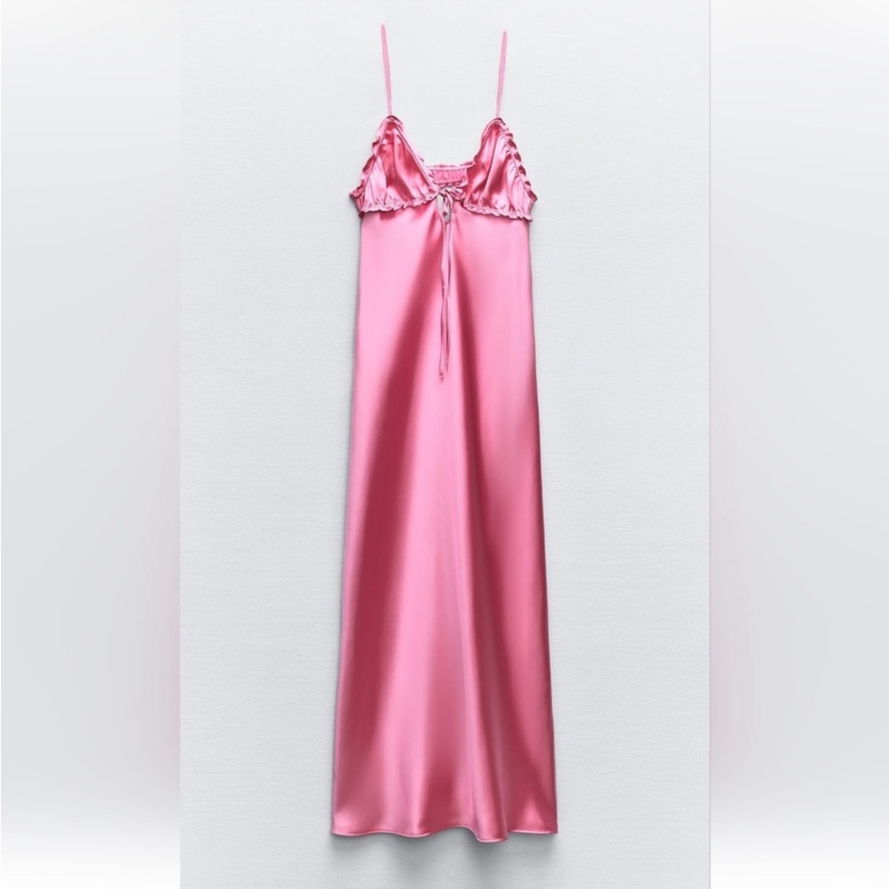 ZARA RUFFLED SATIN EFFECT MIDI DRESS